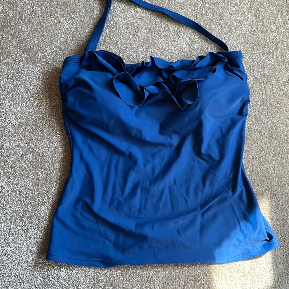 Blue Ruffle Tankini Top with removable halter strap